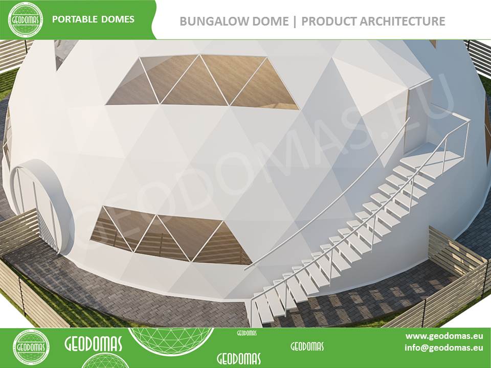 Laikinų konstrukcijų mobilus motelis | 26 kambarių Kupolas 300m² Ø16m