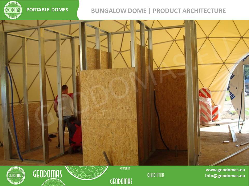 Laikinų konstrukcijų mobilus motelis | 26 kambarių Kupolas 300m² Ø16m