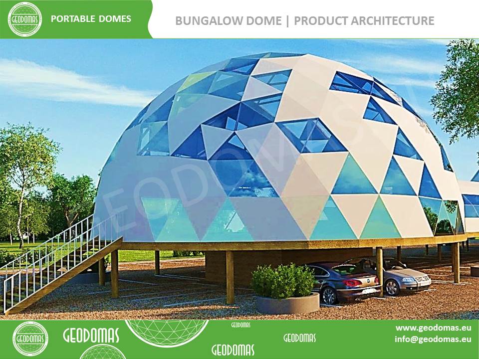 Laikinų konstrukcijų mobilus motelis | 26 kambarių Kupolas 300m² Ø16m