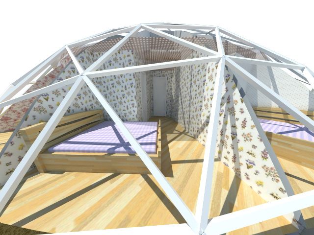 Laikinų konstrukcijų mobilus motelis | 26 kambarių Kupolas 300m² Ø16m