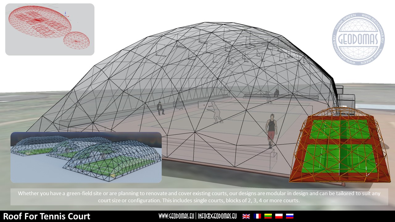 648m2 Teniso Aikštelės Kupolinė Stoginė 36x18x7,4m | Kupolai kortų uždengimui
