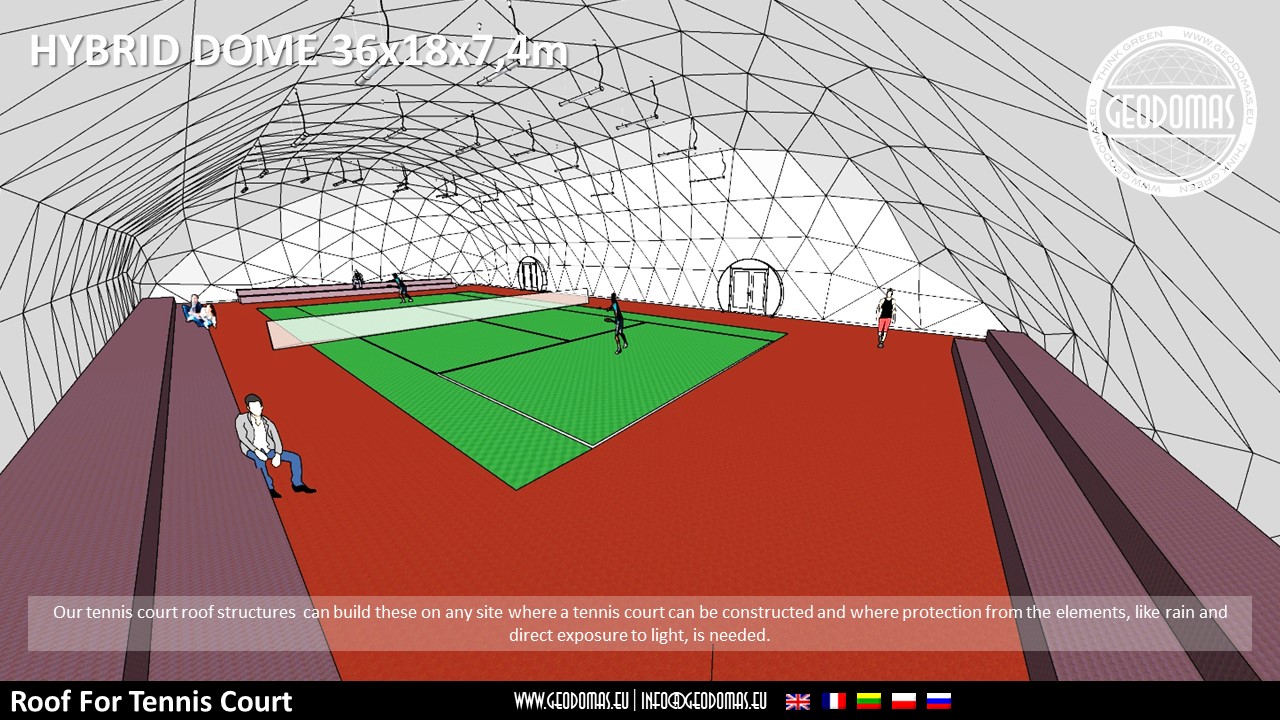 648m2 Teniso Aikštelės Kupolinė Stoginė 36x18x7,4m | Kupolai kortų uždengimui
