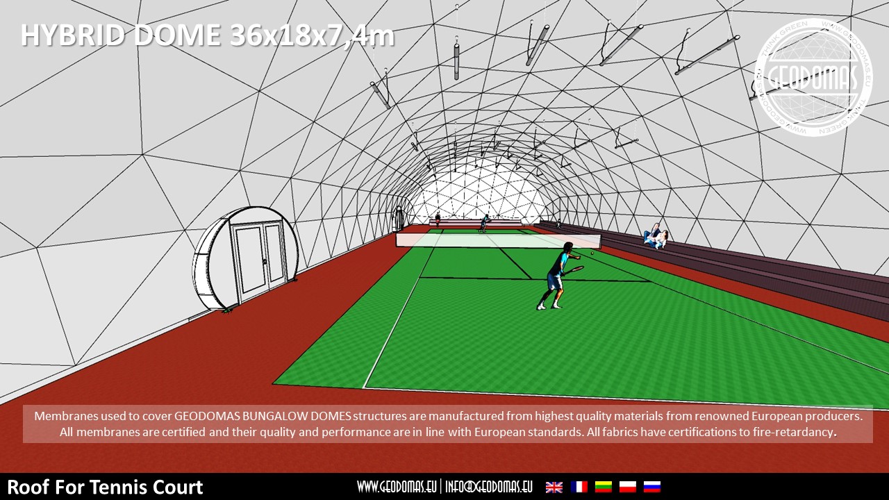 648m2 Teniso Aikštelės Kupolinė Stoginė 36x18x7,4m | Kupolai kortų uždengimui