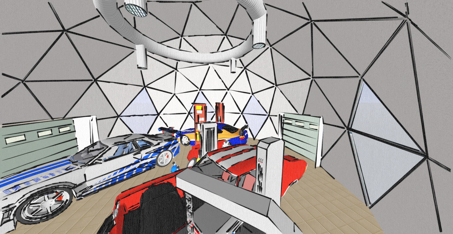 78m2 Automotive Garage Fixing Dome Ø10m | Prefabricated Steel Buildings