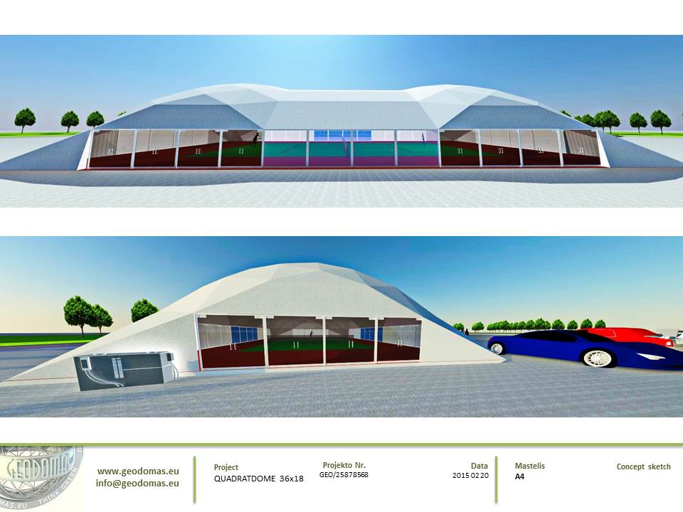 648m2 Teniso Aikštelės Kupolinė Stoginė 36x18x7,4m | Kupolai kortų uždengimui