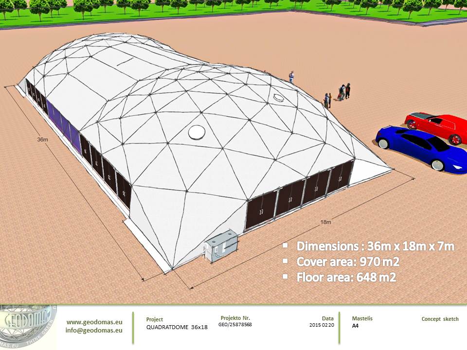 648m2 Teniso Aikštelės Kupolinė Stoginė 36x18x7,4m | Kupolai kortų uždengimui