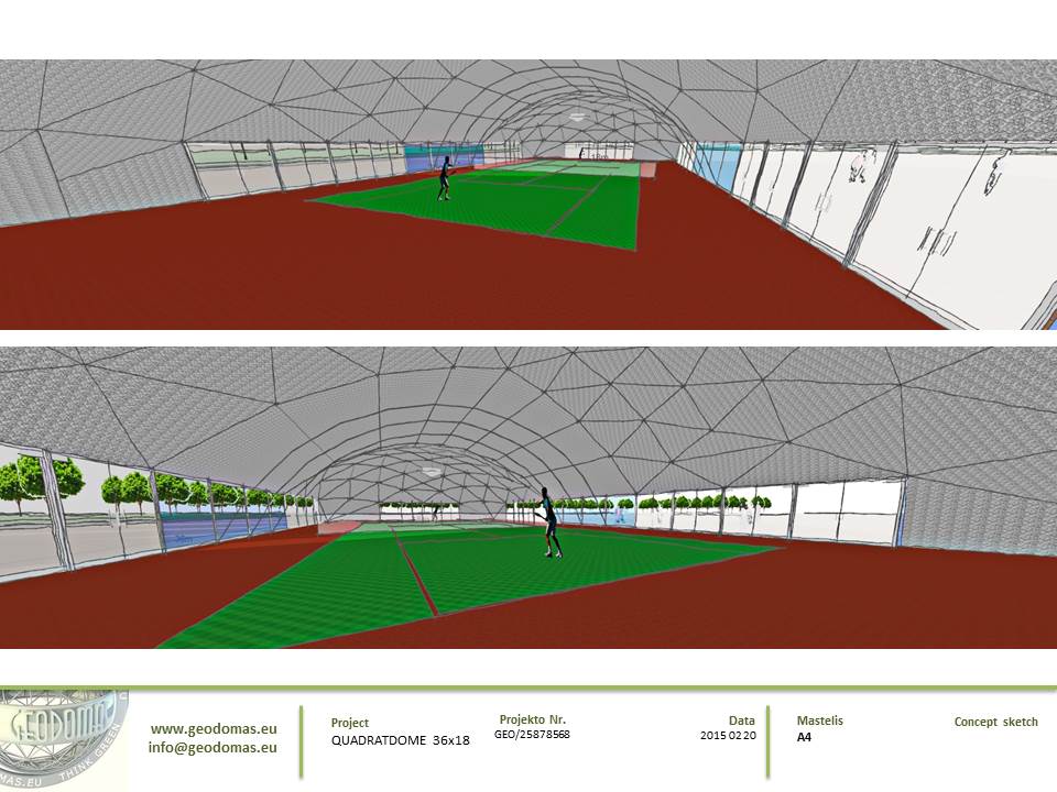 648m2 Teniso Aikštelės Kupolinė Stoginė 36x18x7,4m | Kupolai kortų uždengimui