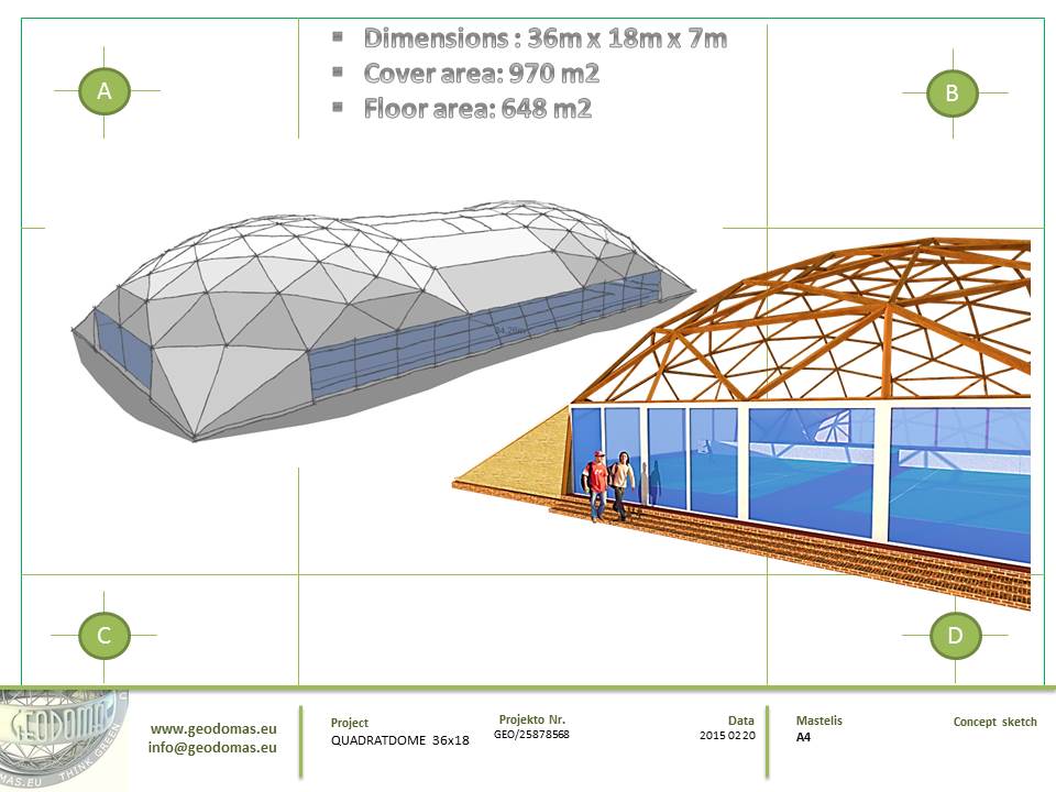 648m2 Teniso Aikštelės Kupolinė Stoginė 36x18x7,4m | Kupolai kortų uždengimui