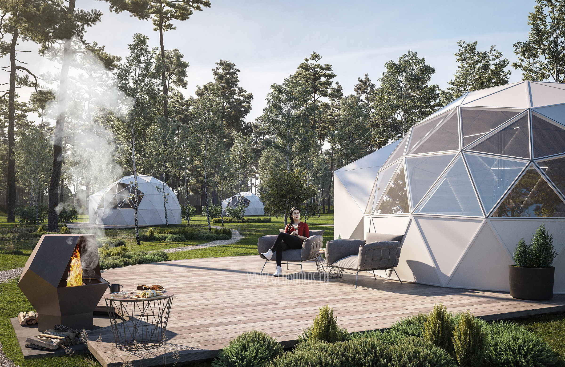 30m2 Ø6m Mobilus Namelis | Apšiltintas kupolas su stiklofasadu