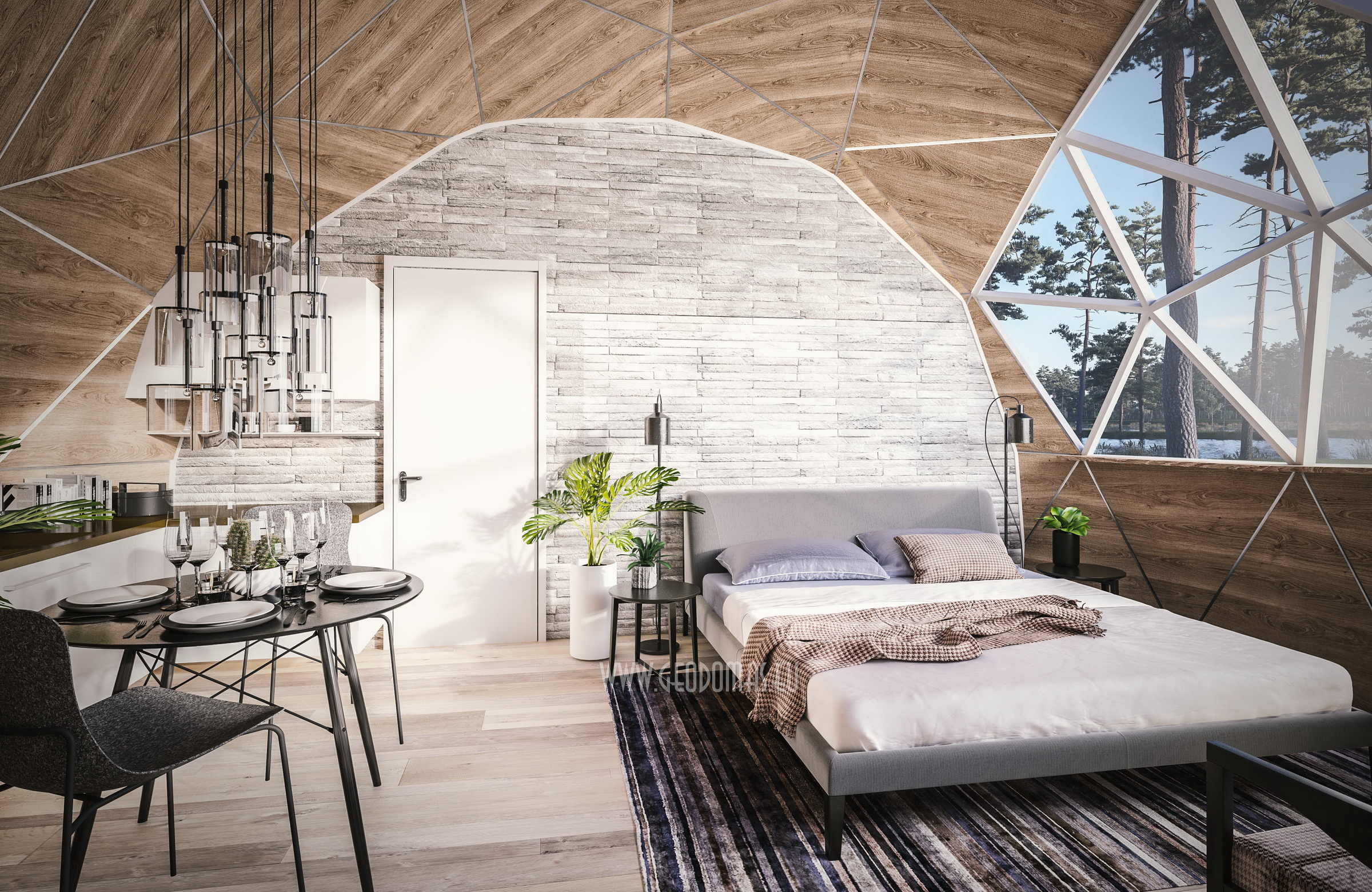 30m2 Ø6m Mobilus Namelis | Apšiltintas kupolas su stiklofasadu