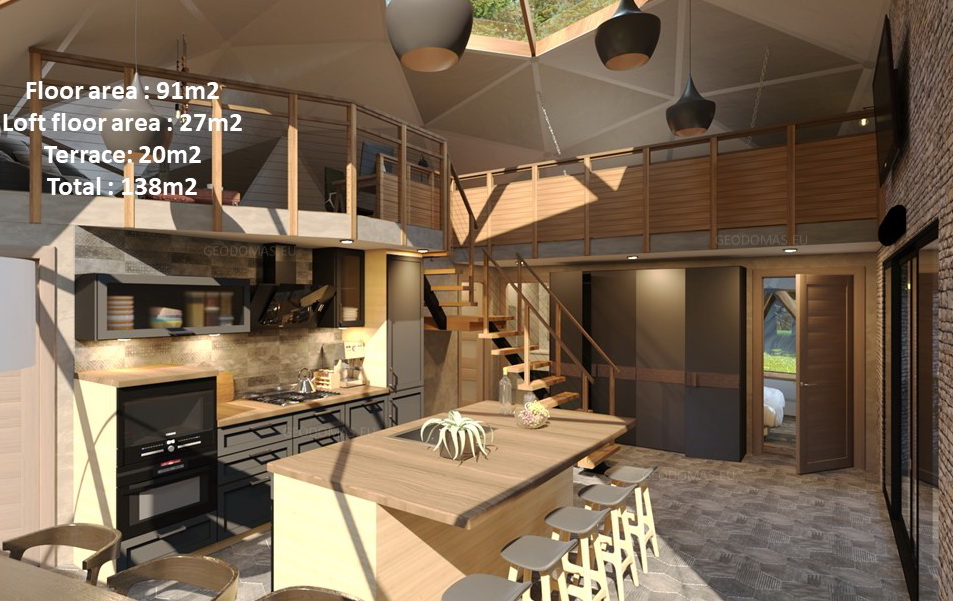 138m2 Family Geodesic House Ø12m