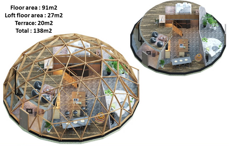 138m2 Family Geodesic House Ø12m