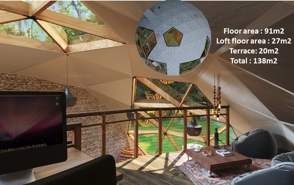 138m2 Family Geodesic House Ø12m