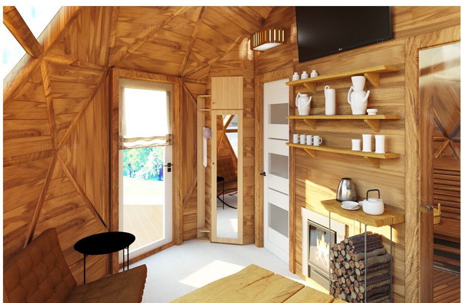 20m2 Sauna Dome Ø5m Geodesic Wooden Dome Height 3,5m