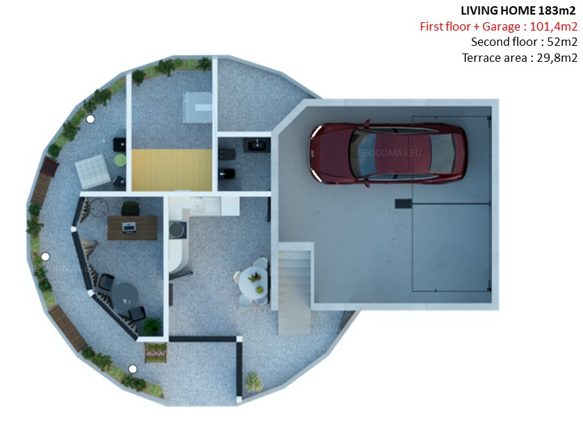 183m² Namo Stiklinis Ø11m Apsauginis Kupolas 6m Aukščio