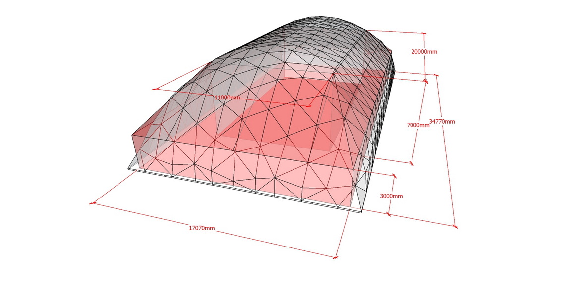 648m2 Teniso Aikštelės Kupolinė Stoginė 36x18x7,4m | Kupolai kortų uždengimui